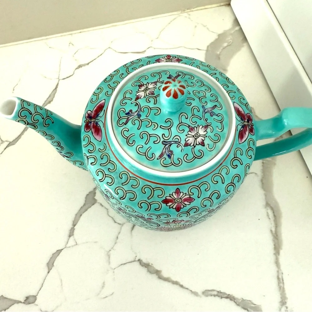 Teal Teapot, vintage floral design made in china
